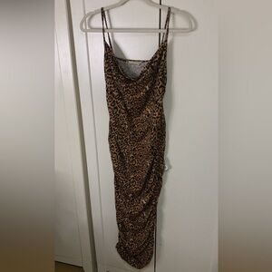 Forever Rose Leopard Print Draped Midi Dress